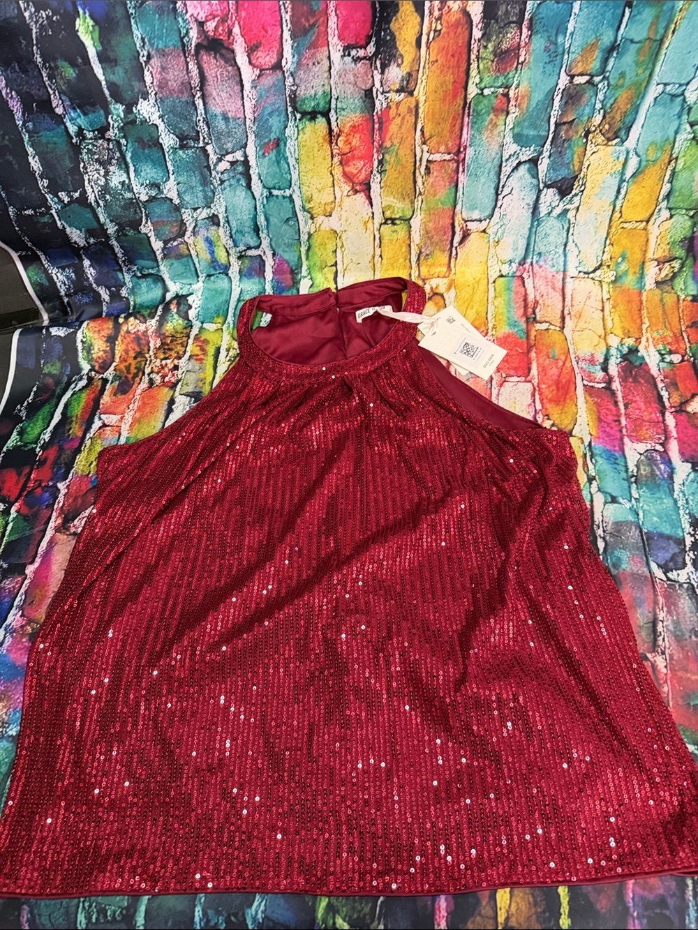 Grace Karin Burgundy Red Sequin Halter Top plus size 2XL